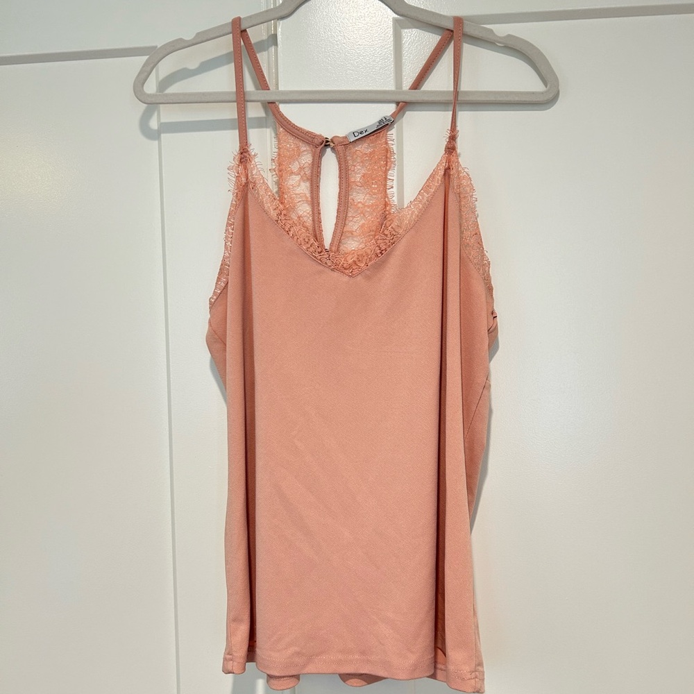Women's Peach Lace Trim Cami Top